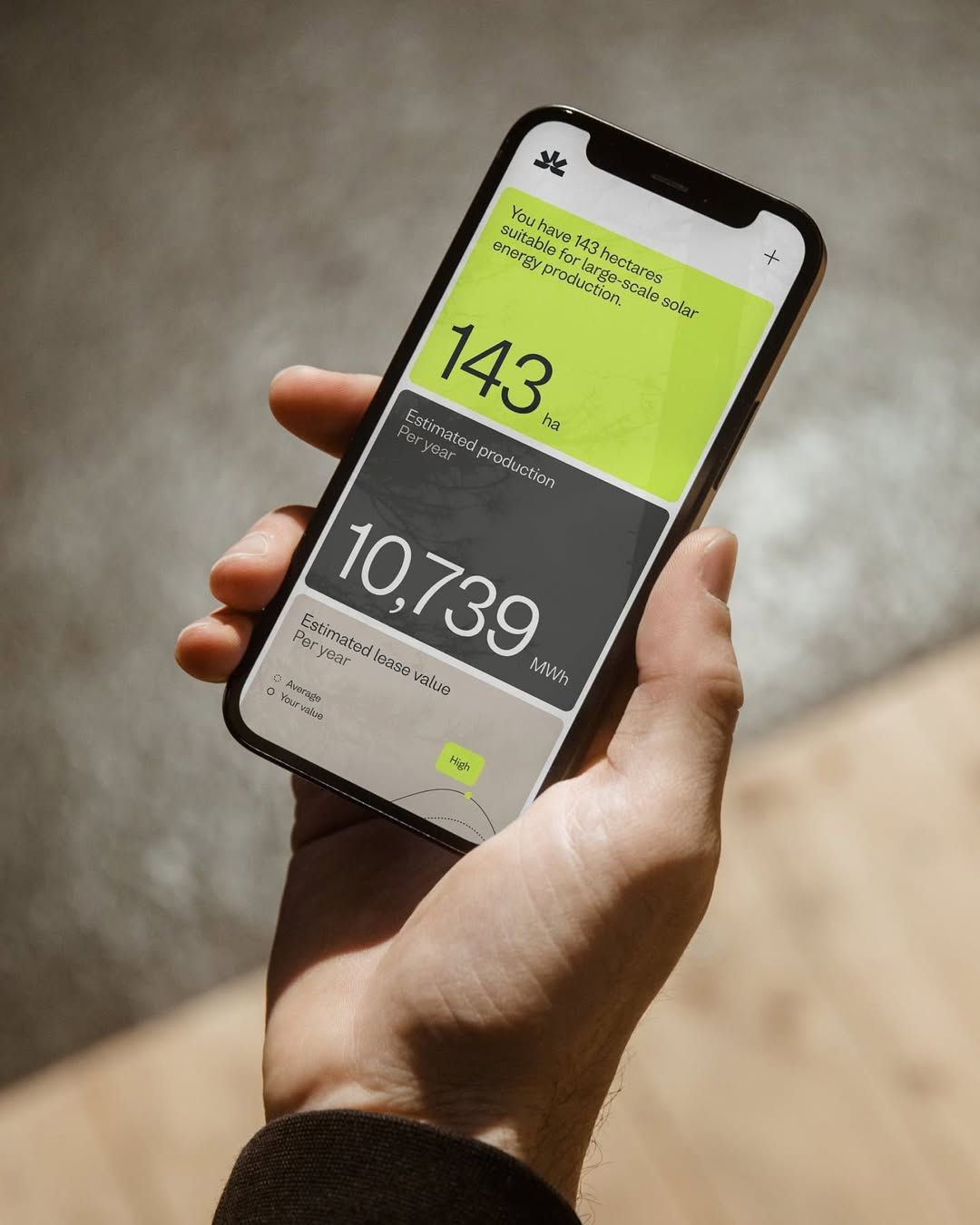 This image showcases a clean, modern user interface design focused on data visualization within a mobile application. The visual language relies on high contrast and large typography to make complex energy metrics immediately digestible for the user. The overall feel is professional, precise, and technologically advanced.