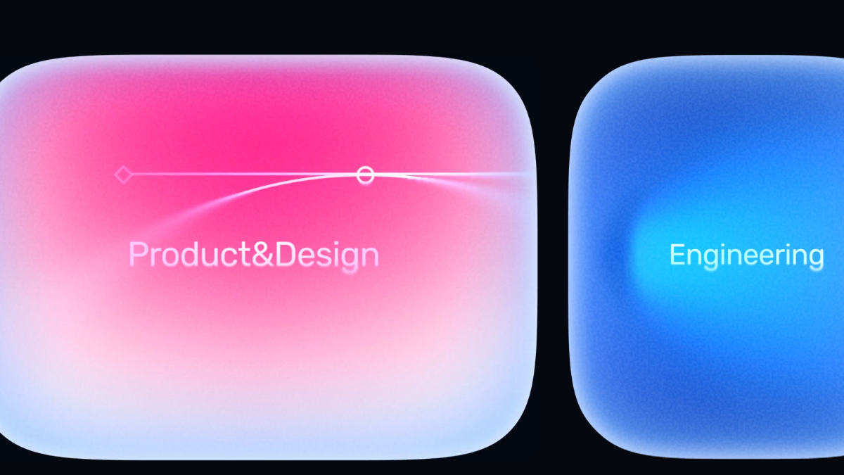 This visual represents a modern user interface concept, using smooth gradients and soft luminescence to delineate two distinct fields. The design effectively uses color temperature (warm pink versus cool blue) and shape to create a clear, compelling contrast between different domains.