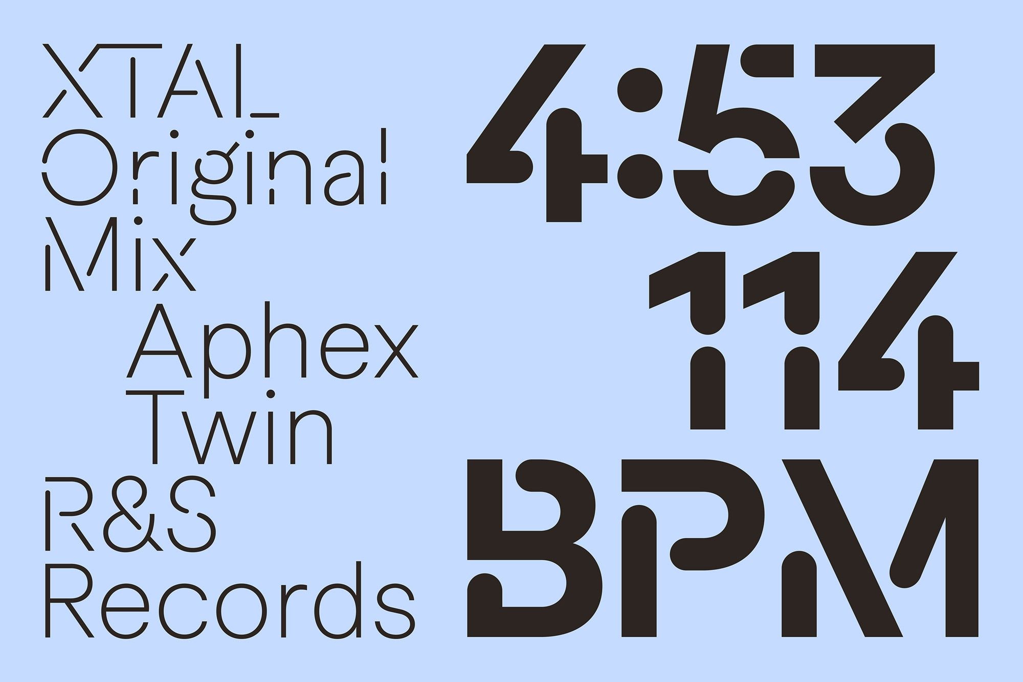 This design employs a stark, high-contrast visual language, relying on clean sans-serif typography against a soft blue background. The overall feel is professional, technical, and minimalist, prioritizing legibility and the clear presentation of metadata.