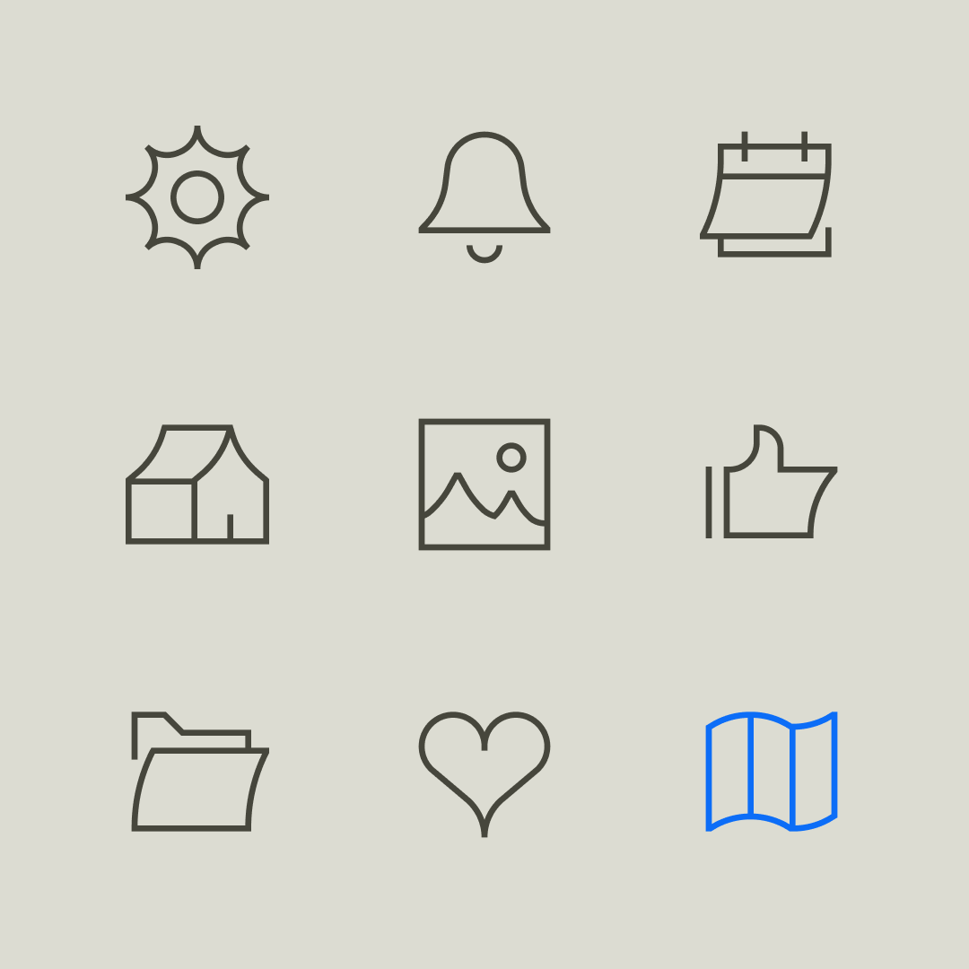 This set of icons exemplifies clean, modern line art, utilizing thin strokes and negative space to convey various concepts simply. The visual language is highly minimalist, professional, and focuses entirely on clarity and functional representation.