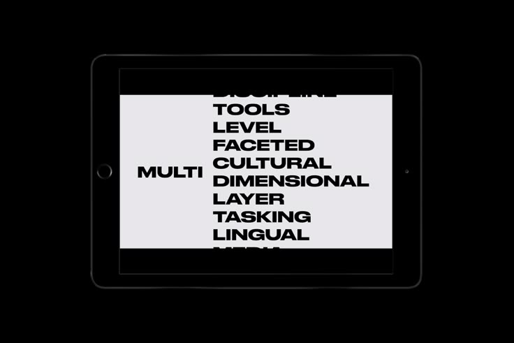 This design employs a stark, minimalist visual language dominated by high contrast between black and white to present technical or conceptual information. The layout is clean and structured, relying on simple typography and vertical stacking to create a precise, informational interface feel.