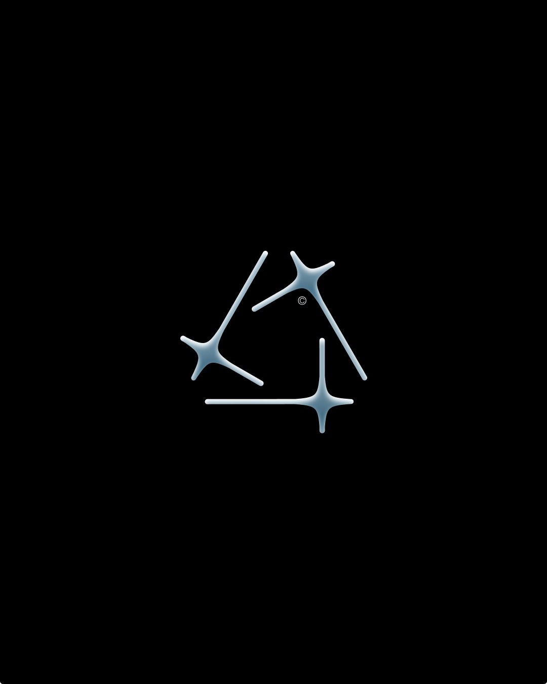 This design features a minimalist composition using sharp, stylized geometric shapes against a stark black background. The visual language is clean and precise, relying on negative space to emphasize the delicate structure of the elements.