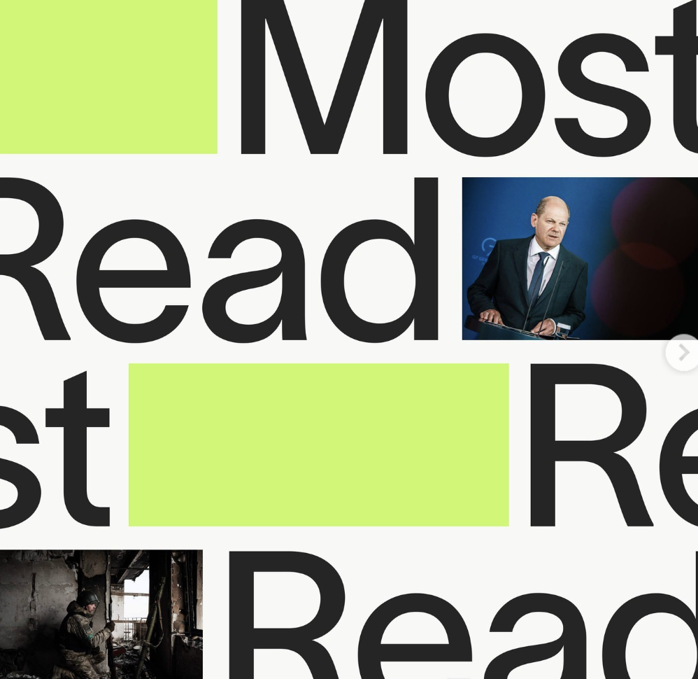 The image features a stark, high-contrast typographic composition dominated by black text against a bright, lime green background. The layout is fragmented and layered, suggesting a collage or a dynamic news feed aesthetic.