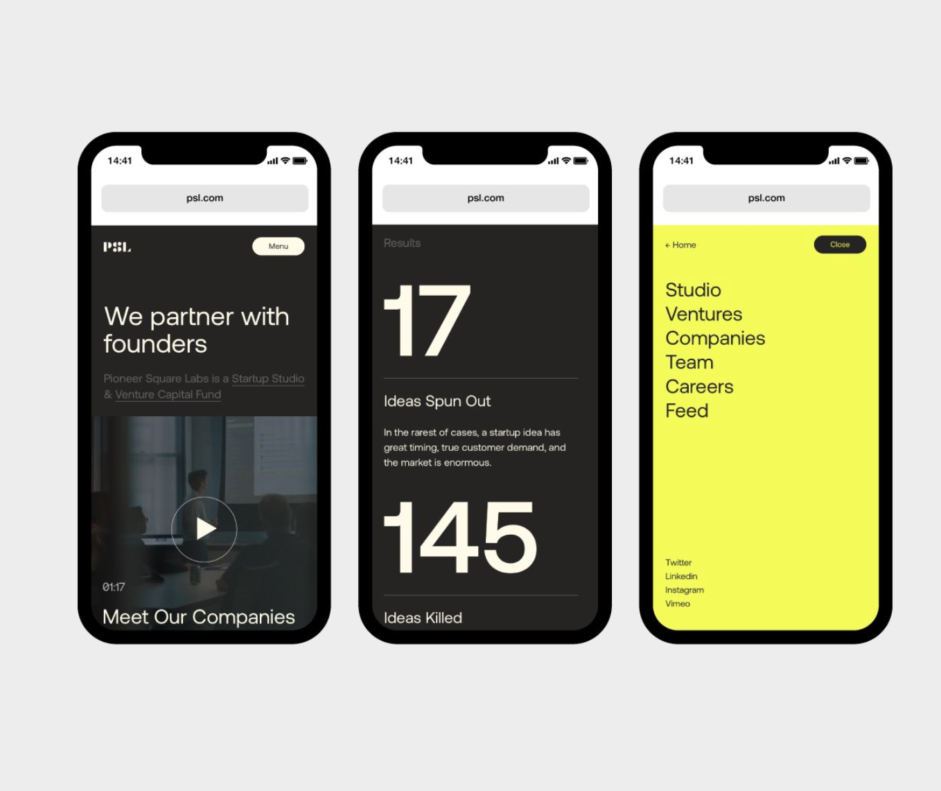The image displays a clean, modern mobile application interface characterized by high contrast and ample negative space. The design utilizes a dark mode aesthetic with bright, vibrant accents to create a professional and engaging user experience.