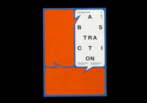 This design utilizes bold color blocking and high contrast to create a stark, modern graphic statement. The composition relies on the juxtaposition of a large, warm orange field against a clean white panel containing capitalized text.