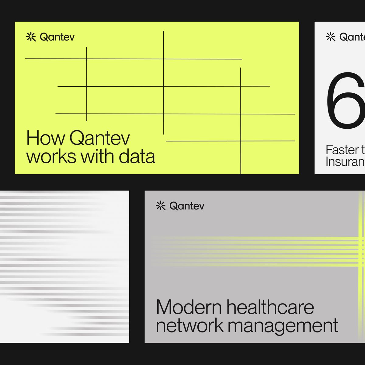 The image presents a clean, minimalist presentation style using a limited palette of yellow and gray. It utilizes a grid structure to organize information, suggesting a technical or corporate focus on data processing and healthcare management.
