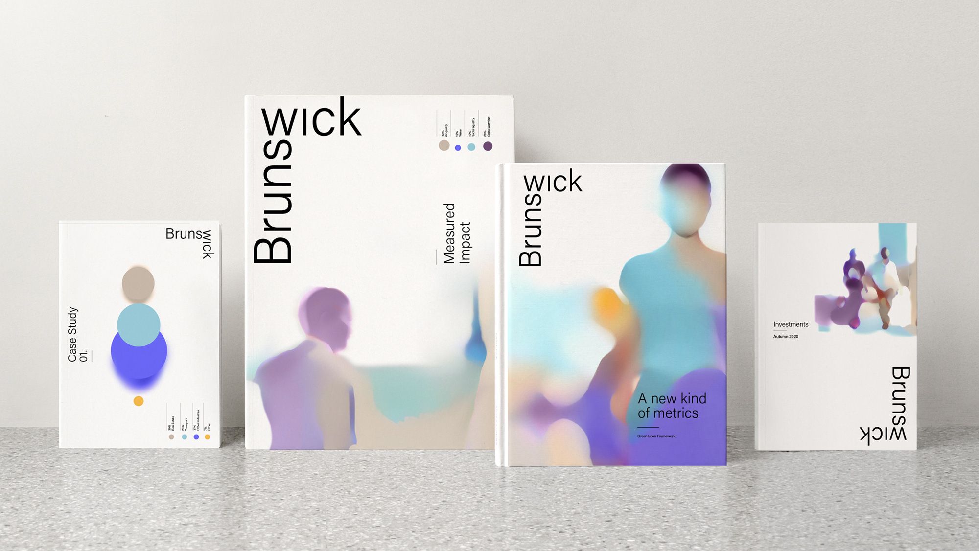 This design showcases a modern and ethereal visual language characterized by soft, fluid gradients and minimalist composition. The use of blended colors creates a sense of depth and sophistication, appealing to contemporary branding needs.