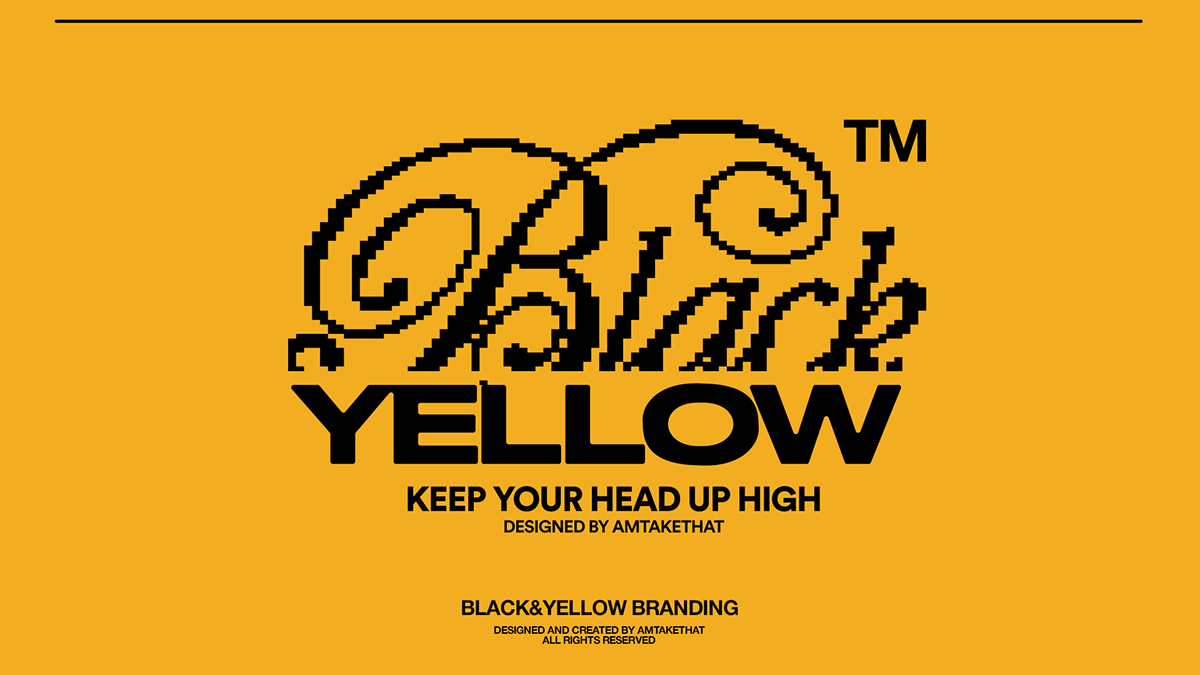 This is a vintage or retro-styled logo featuring the word 'Black Yellow' rendered in a highly textured, pixelated or halftone style. The design uses strong contrast and decorative script elements to convey a classic, established brand identity.