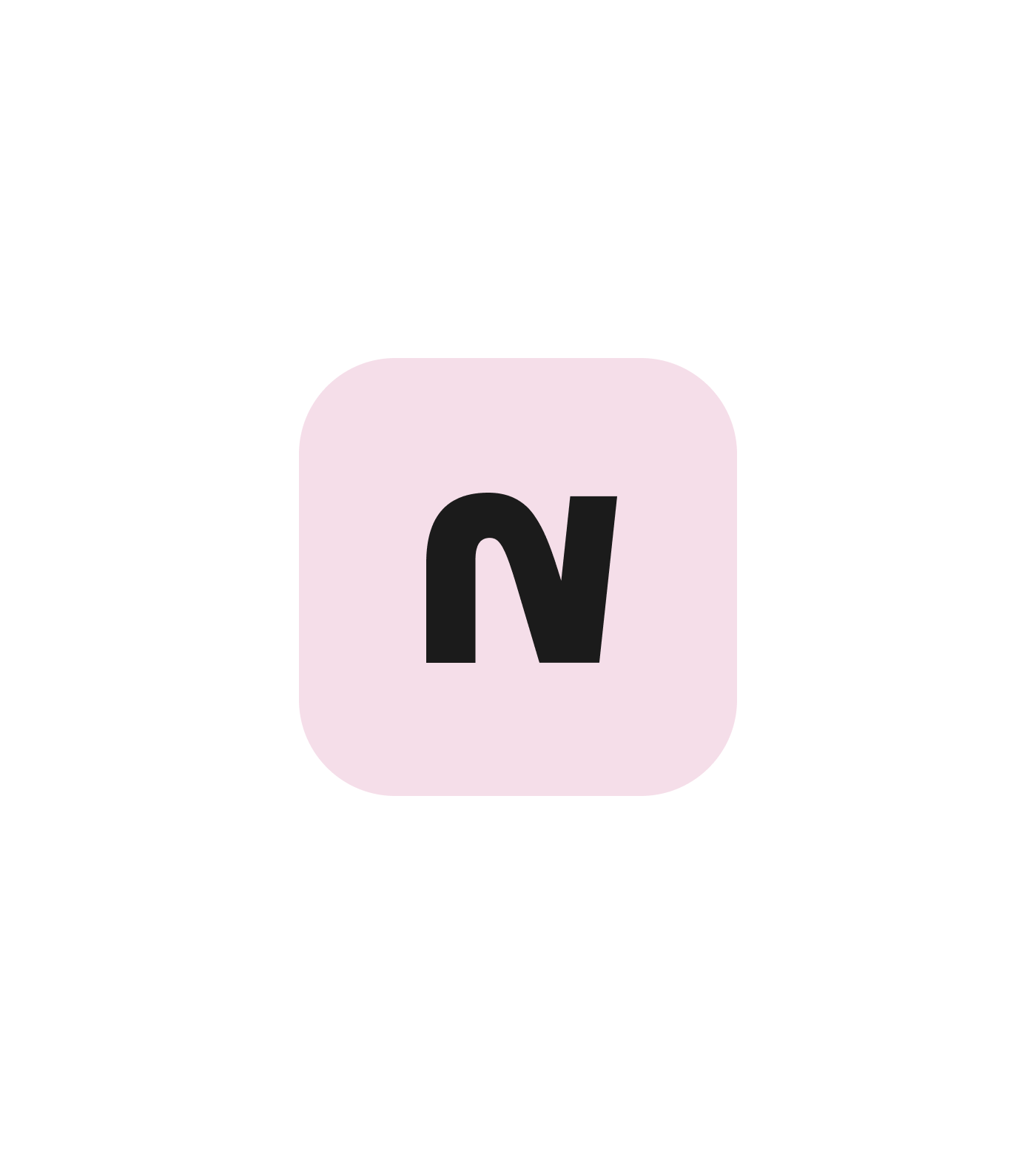 This is a minimalist, clean icon design featuring a bold, black letter 'N' centered within a soft, light pink square. The design emphasizes simplicity, modern aesthetics, and subtle branding.
