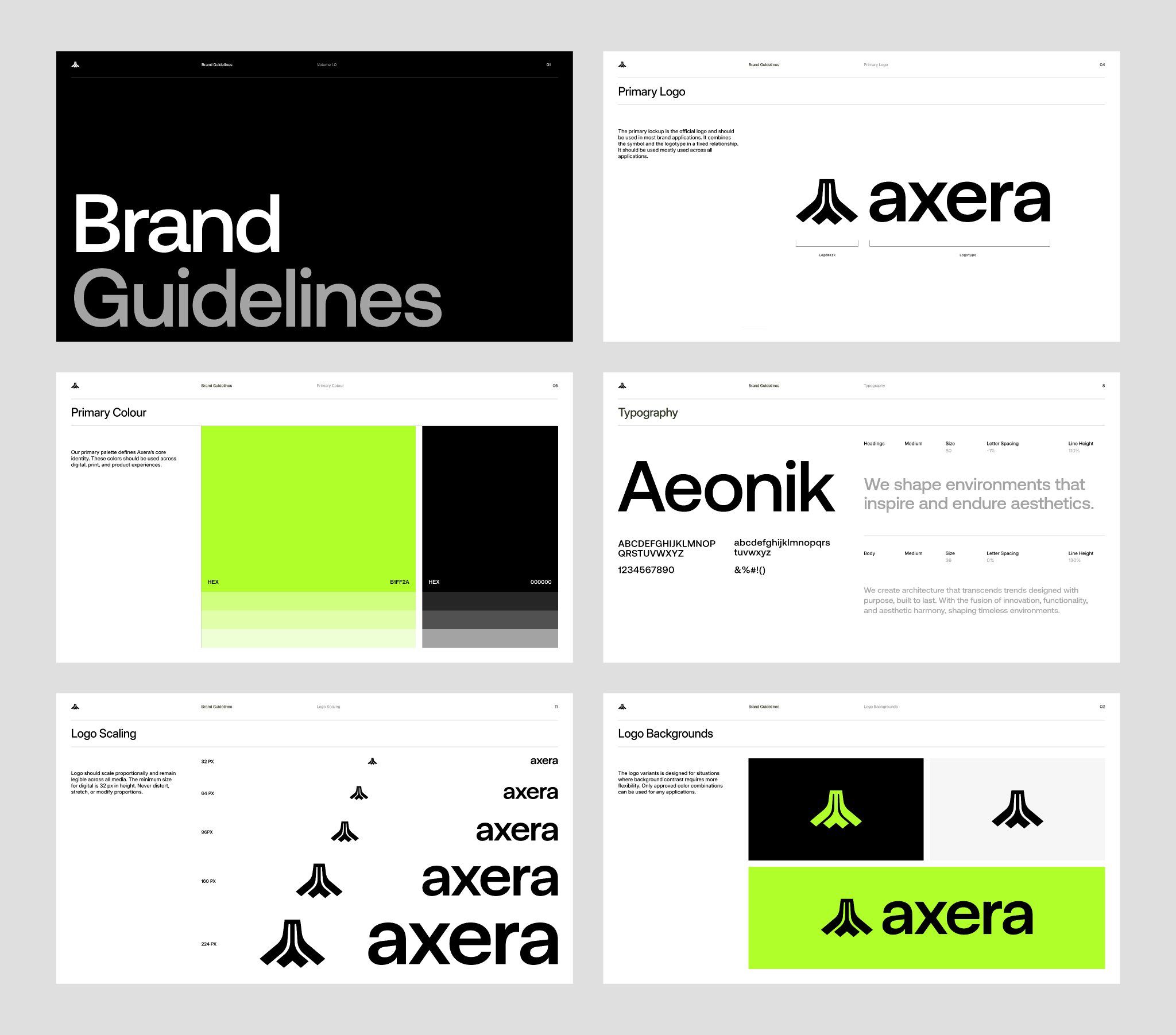 This set of brand guidelines presents a highly professional and modern visual language characterized by strong geometric shapes and high contrast. The design emphasizes clarity, precision, and a sophisticated corporate aesthetic through the strategic use of negative space and a limited color palette.