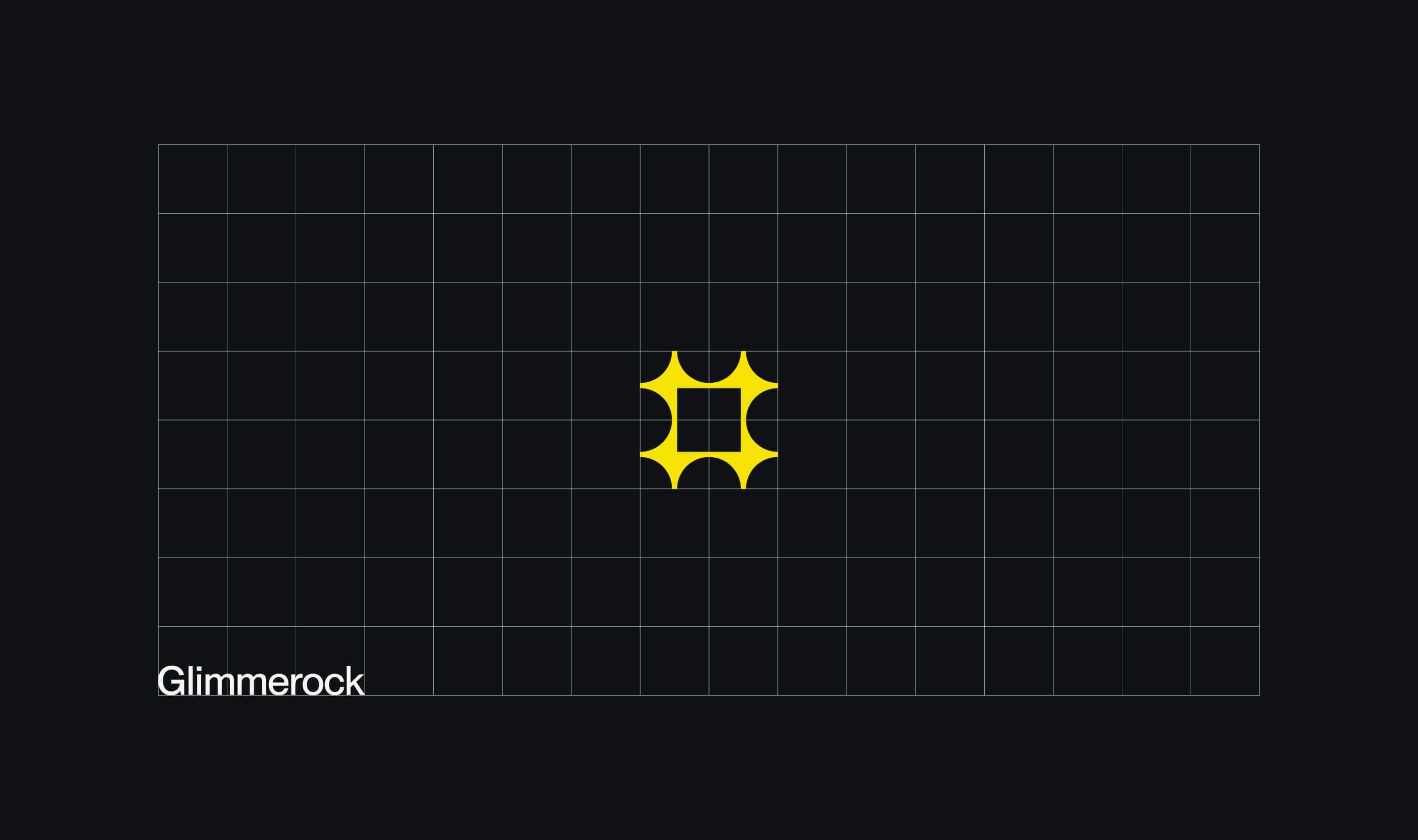 The image presents a minimalist, grid-based design featuring a bright yellow, stylized geometric shape against a dark background. The visual language is clean and structured, relying heavily on negative space and precise alignment to create a sense of order and focus.