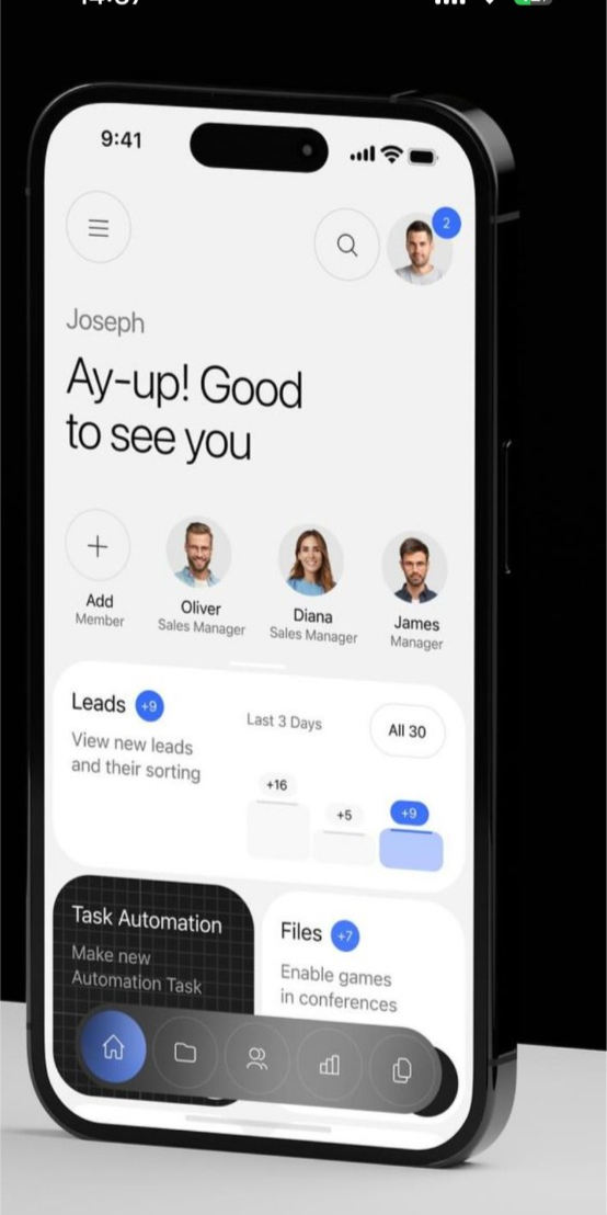 This interface showcases a clean, professional dark mode design emphasizing clarity and functionality. The visual language relies on ample negative space and subtle use of blue accents to guide the user through key metrics and actions.