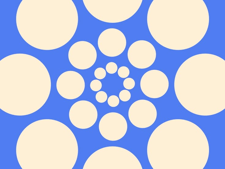 This design features a clean, minimalist pattern built on strong radial symmetry using circular shapes. The visual language relies on the contrast between a deep blue background and soft cream tones to create a balanced, soothing aesthetic.