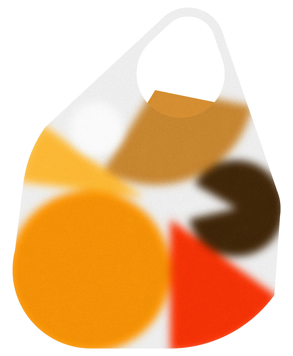 This image features a playful, abstract composition of overlapping, organic shapes against a white background. The design utilizes warm, earthy tones and strong geometric forms to create a modern yet inviting visual texture.