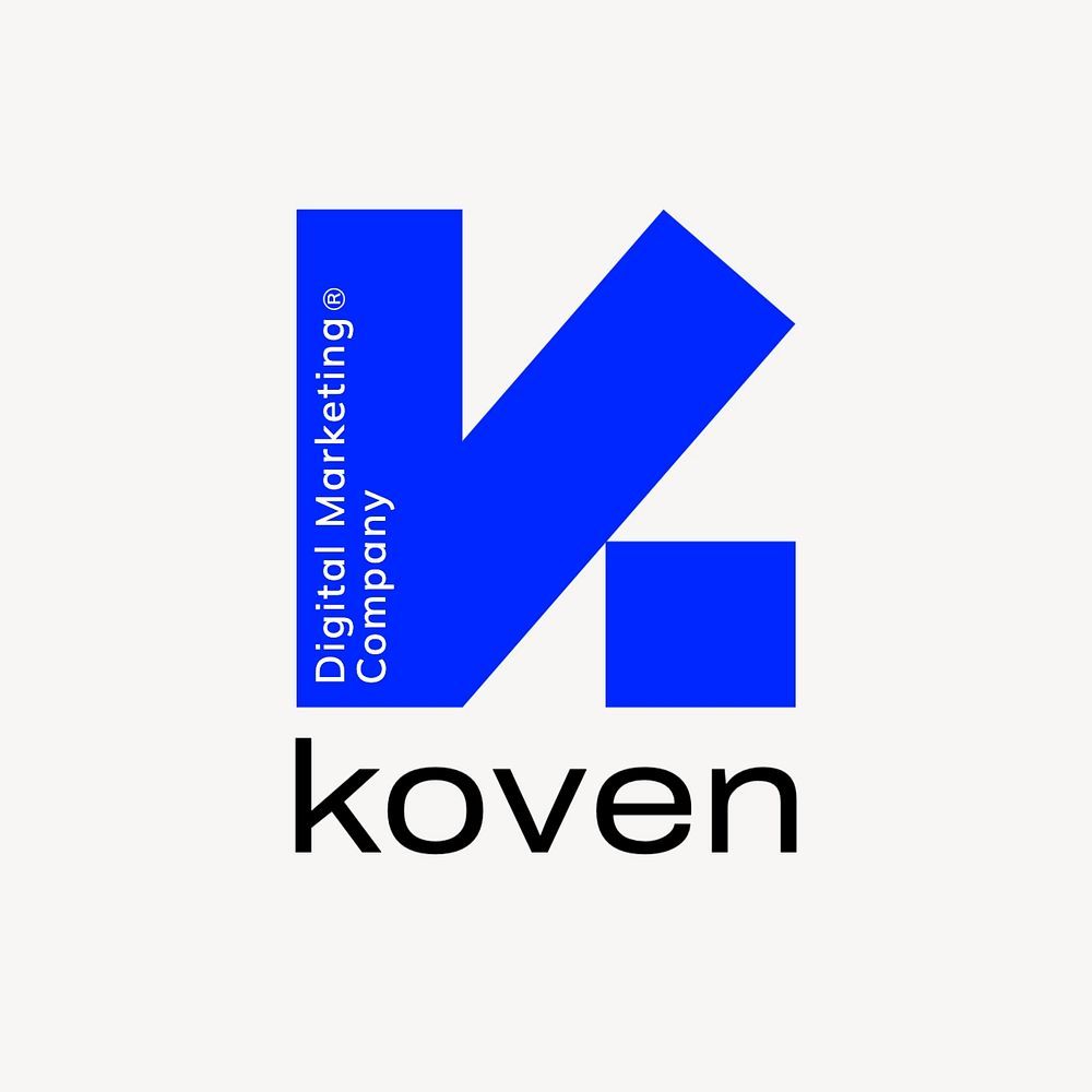 The logo features a bold, abstract letter 'K' constructed from solid blocks of vibrant blue, suggesting strength and modernity. The design is clean, geometric, and relies on negative space and solid color fields to create a strong, memorable brand mark.