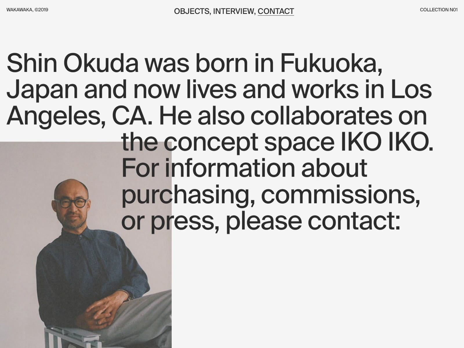 This design employs a clean, minimalist aesthetic, utilizing ample white space and high-contrast typography to convey a professional and sophisticated tone. The layout effectively balances detailed biographical information with a full-bleed, thoughtful portrait, creating an editorial feel.