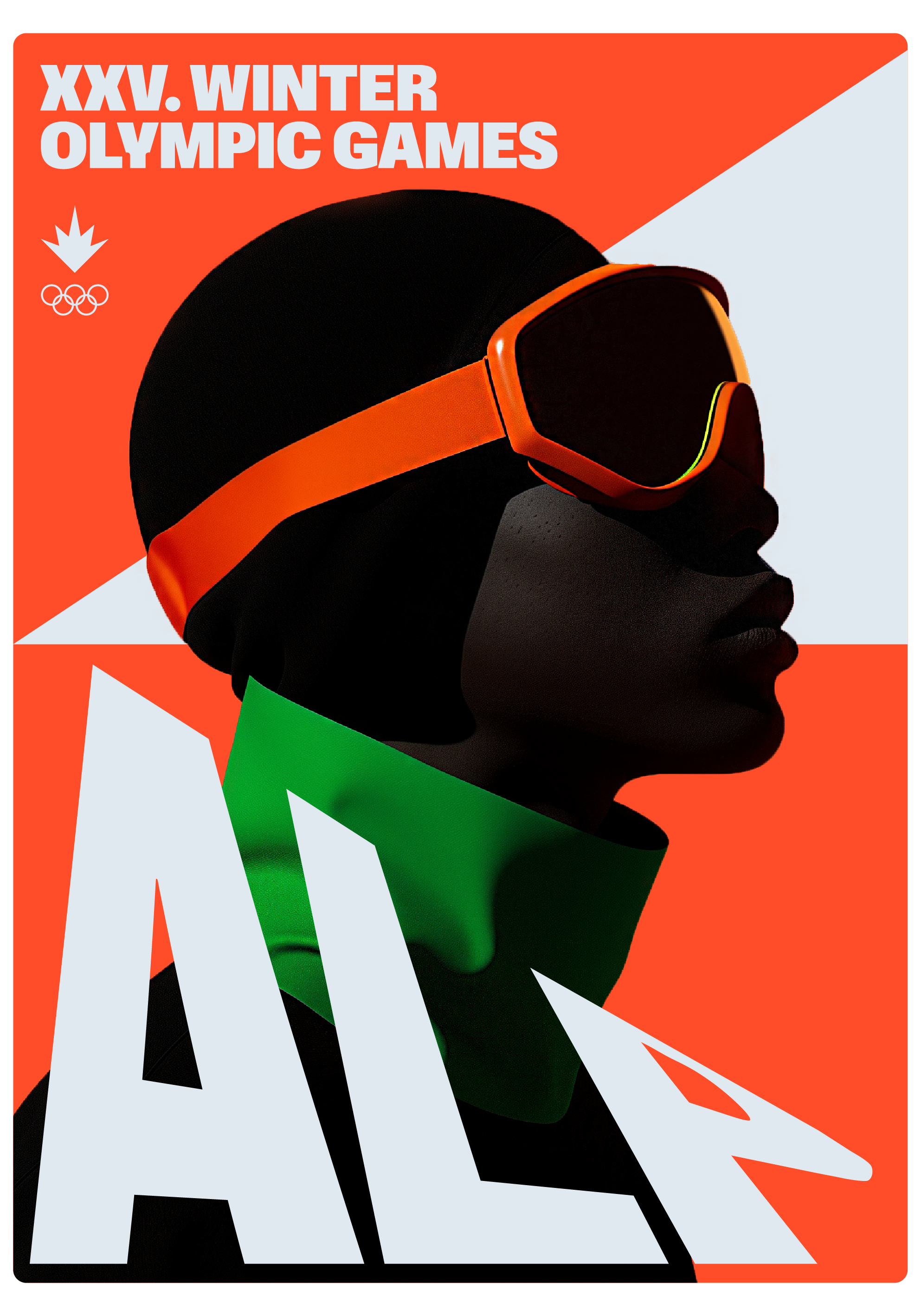 This poster utilizes a bold, high-contrast design with strong geometric shapes and a vibrant color palette to create an energetic and modern feel. The composition focuses on a stylized silhouette, immediately drawing the viewer's eye to the text and the implied athletic spirit.