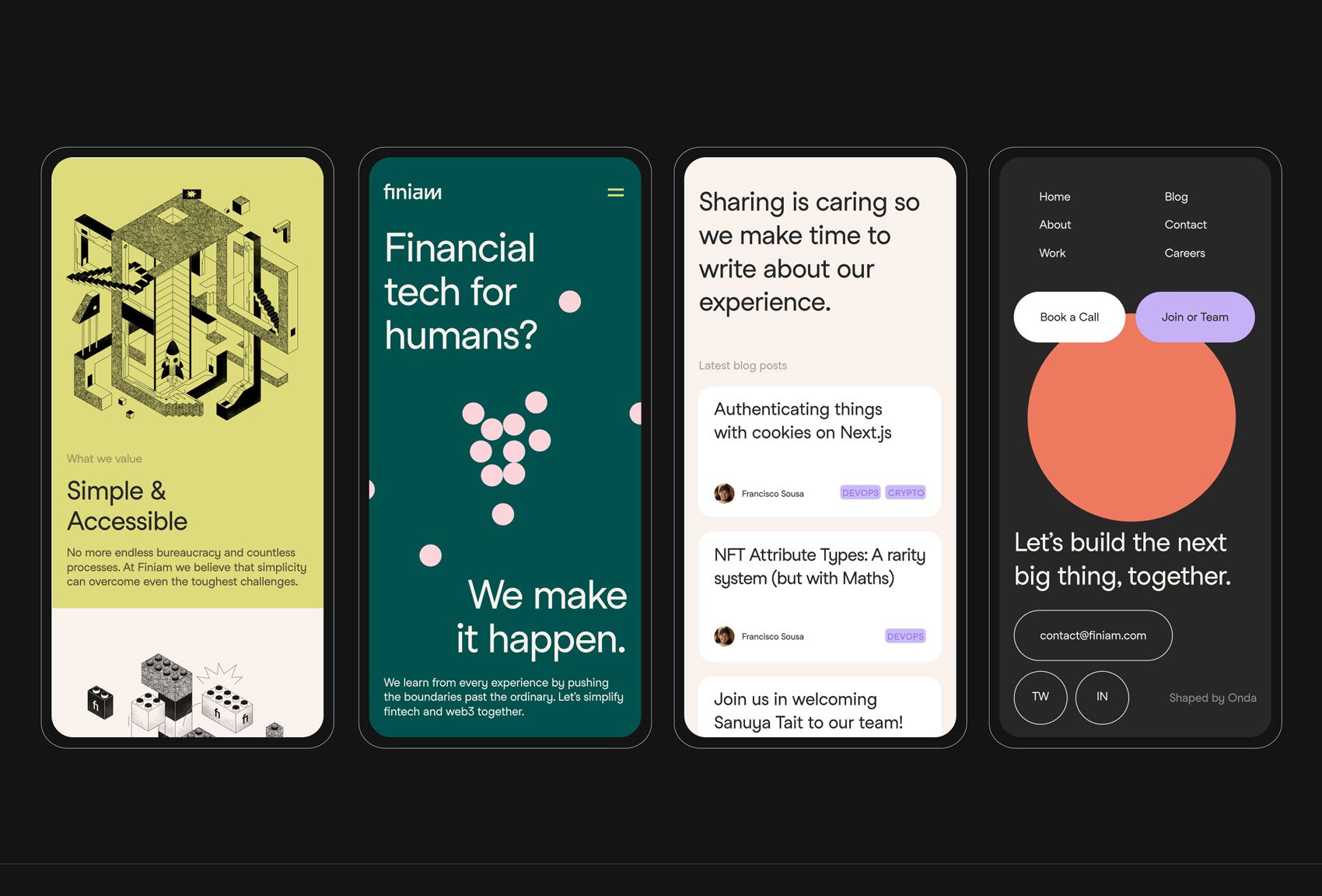 The design presents a clean, modern, and professional interface style, utilizing a muted color palette with pops of vibrant green. The layout is card-based and organized, suggesting a focus on clear, digestible information for a fintech or tech audience.
