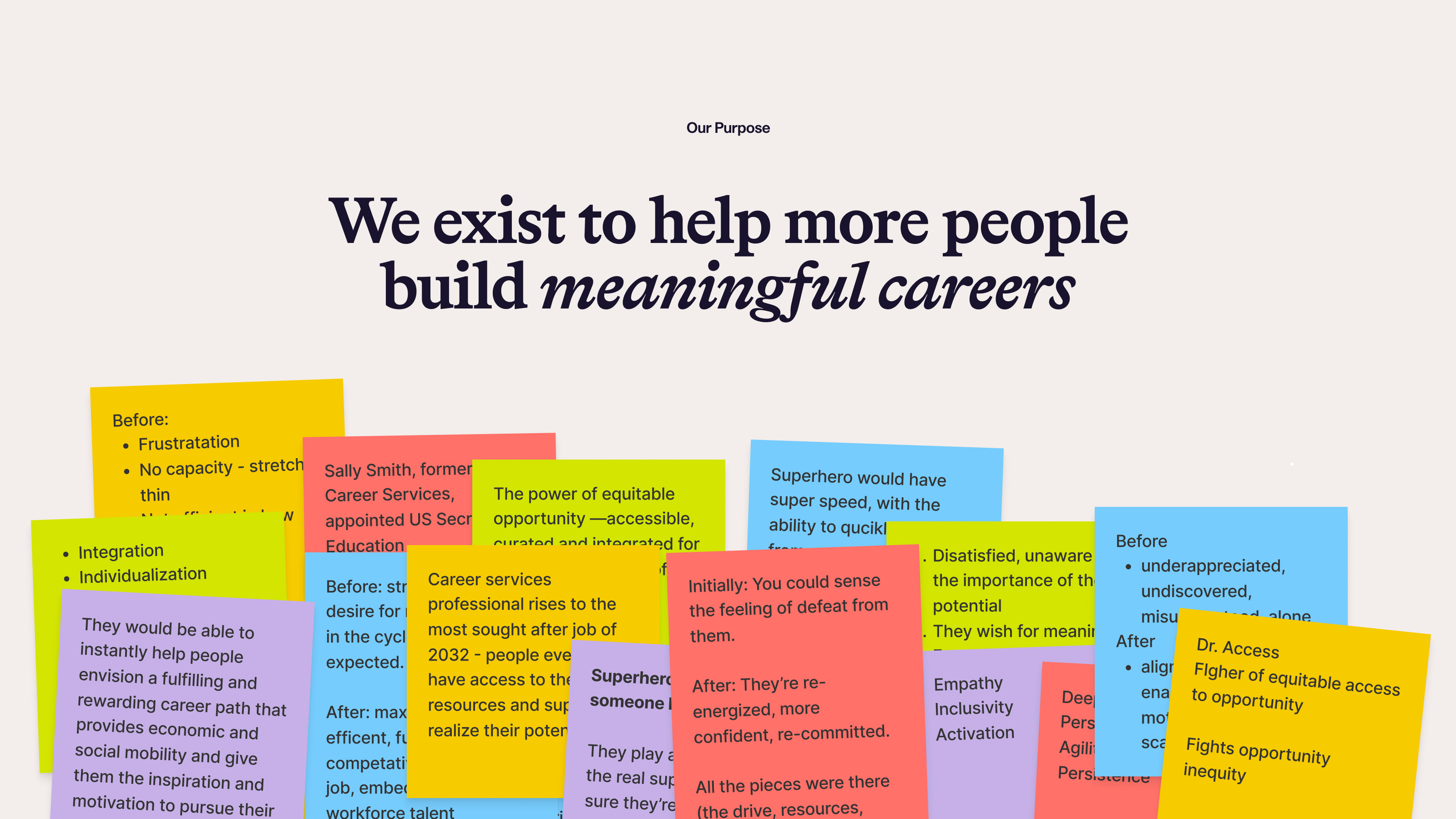 The image presents a text-heavy, informational layout with a clear, professional tone, using a simple sans-serif typeface against a light background. The design relies on text blocks to convey a narrative about career development, suggesting an educational or consulting context.