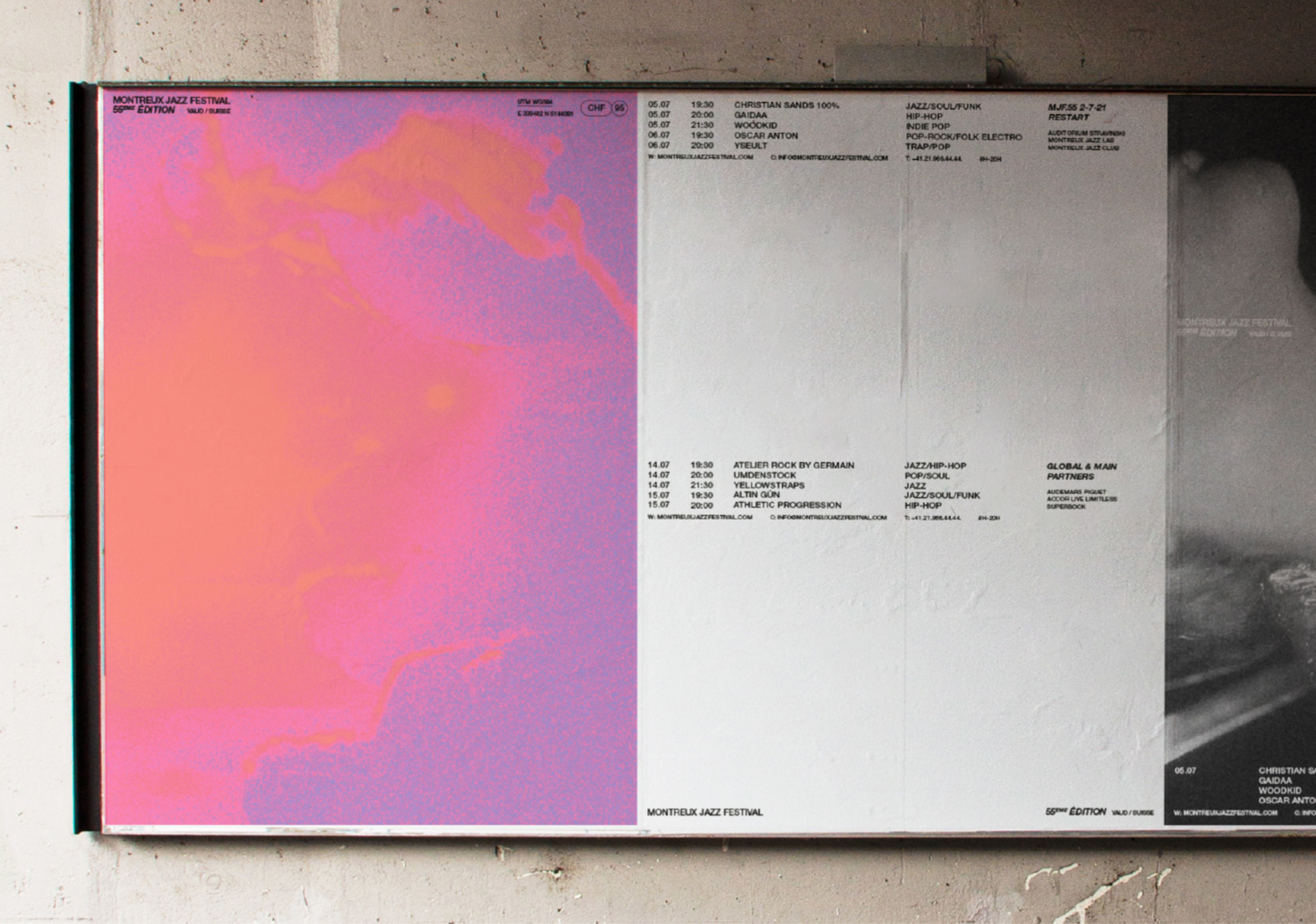This poster design utilizes a vibrant, fluid gradient as a dynamic backdrop for highly organized schedule information. The visual language is modern and clean, balancing abstract color fields with precise typography to create a functional yet engaging promotional piece.