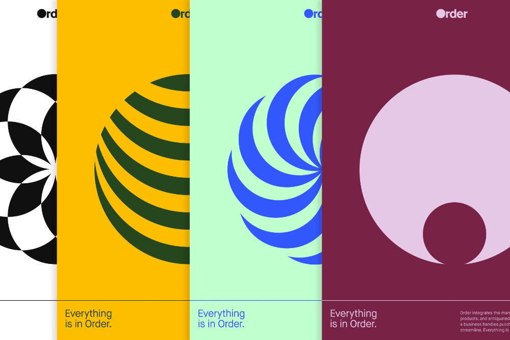 This design utilizes a clean, modern, and structured visual language characterized by bold geometric shapes and a limited, high-contrast color palette. The layout is segmented vertically into distinct blocks, creating a sense of order and professionalism.