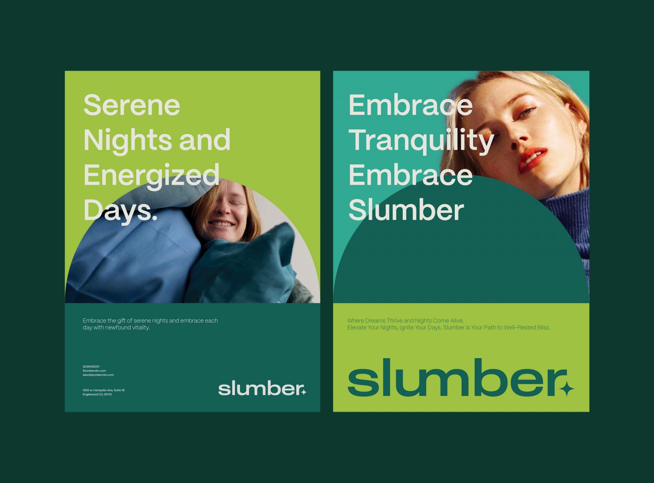 This design utilizes a clean, split composition to present dual benefits—serenity and tranquility—with high visual balance. The aesthetic is modern and calming, employing soft lighting and complementary colors to create a sense of luxurious relaxation.