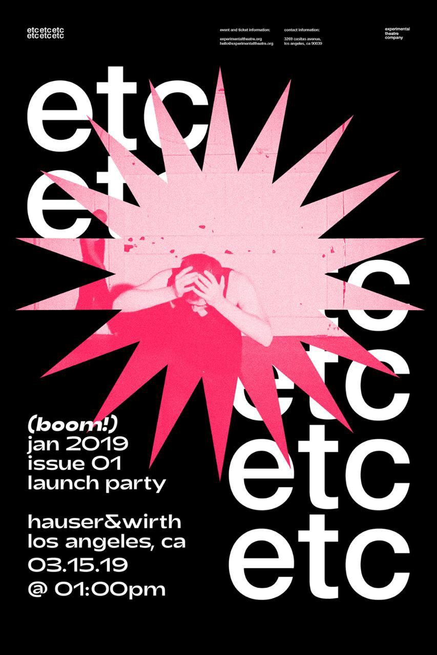 A bold, contemporary event poster featuring a dynamic starburst composition in contrasting pink and magenta tones against a black background. The design employs large, geometric typography and abstract imagery to create a high-impact visual announcement with a distinctly modern, editorial aesthetic.