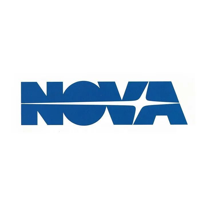 The image features a clean, modern wordmark for 'NOVA' rendered in bold, sans-serif typography. The design utilizes negative space and geometric cuts within the letters to create a dynamic, sharp visual effect.