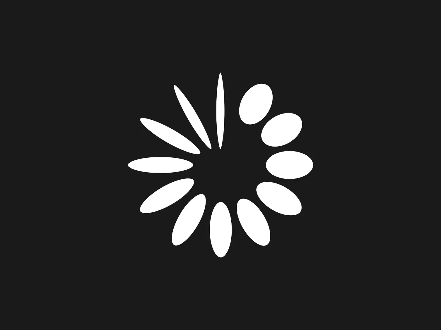 This is a high-contrast, minimalist graphic featuring a dynamic radial burst pattern. The design utilizes sharp, elongated white shapes against a stark black background to create a sense of energy and focus.