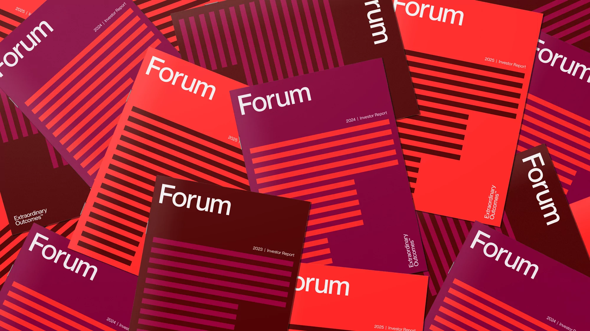 This design utilizes a high-contrast, layered composition featuring bold diagonal stripes and deep jewel tones to create a dynamic and structured visual identity. The repeated elements establish a strong pattern that conveys professionalism and energetic movement across the frame.