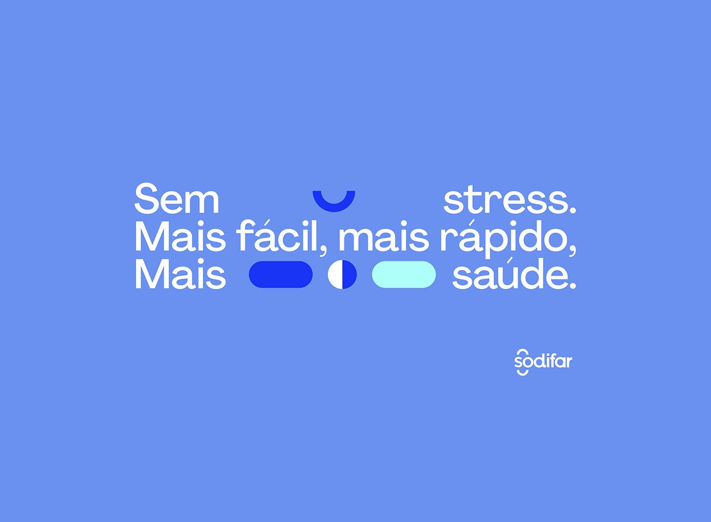 The design is minimalist and clean, utilizing a limited color palette of blues to convey a sense of calm and efficiency. The typography is simple and modern, emphasizing clarity and directness in the message.