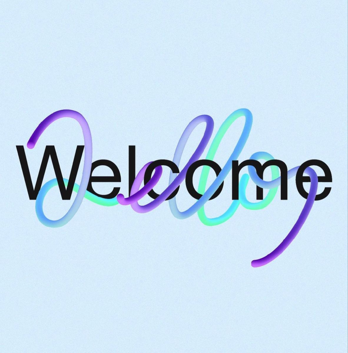 This is a modern, fluid typographic design featuring the word 'Welcome' rendered in a custom, handwritten script with vibrant, overlapping color gradients. The design conveys a welcoming, friendly, and contemporary digital aesthetic.