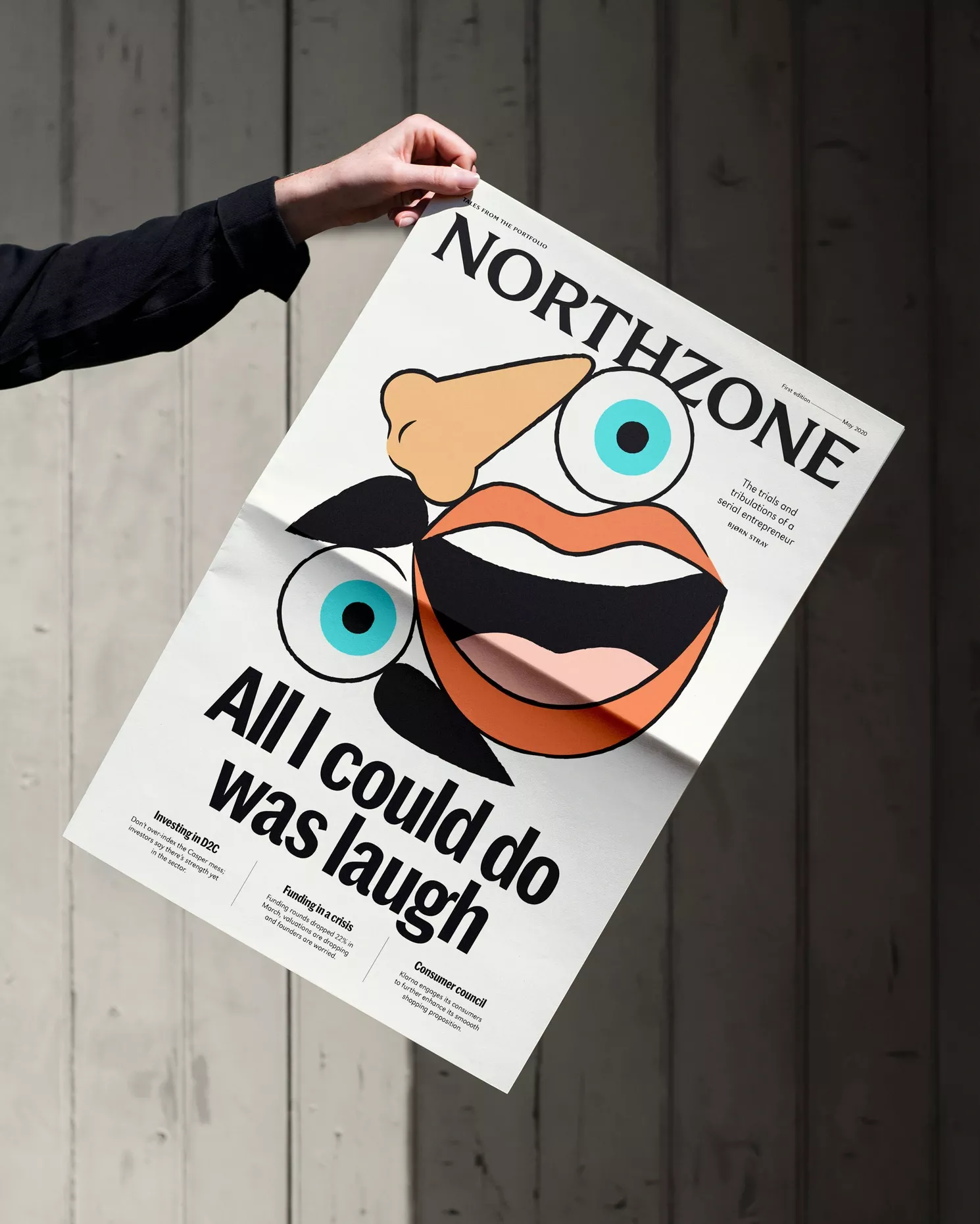 This design uses bold, expressive illustration combined with strong typography to convey a humorous and energetic message. The visual language is engaging and attention-grabbing, utilizing a warm color palette and playful shapes to represent the theme of entrepreneurial struggle.