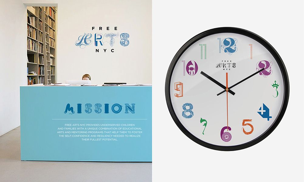 The image presents a clean, modern, and professional visual identity pairing a minimalist sign with a functional analog clock. The design relies on simple geometric shapes and a restrained color palette to convey a sense of purpose and calm.