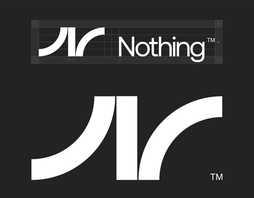 The design is minimalist and modern, utilizing clean, thick white lines to form an abstract monogram. The composition is stark against a dark background, conveying a sense of sophisticated simplicity and contemporary branding.