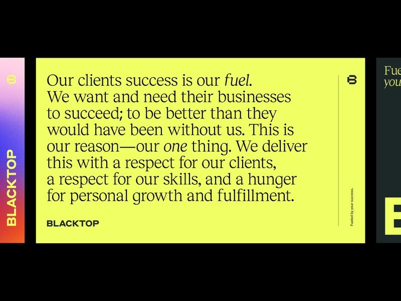 This design utilizes a clean, high-contrast visual language characterized by strong vertical blocks of black and yellow. The layout is structured to emphasize key text through negative space and distinct color segmentation, conveying a professional and determined tone.