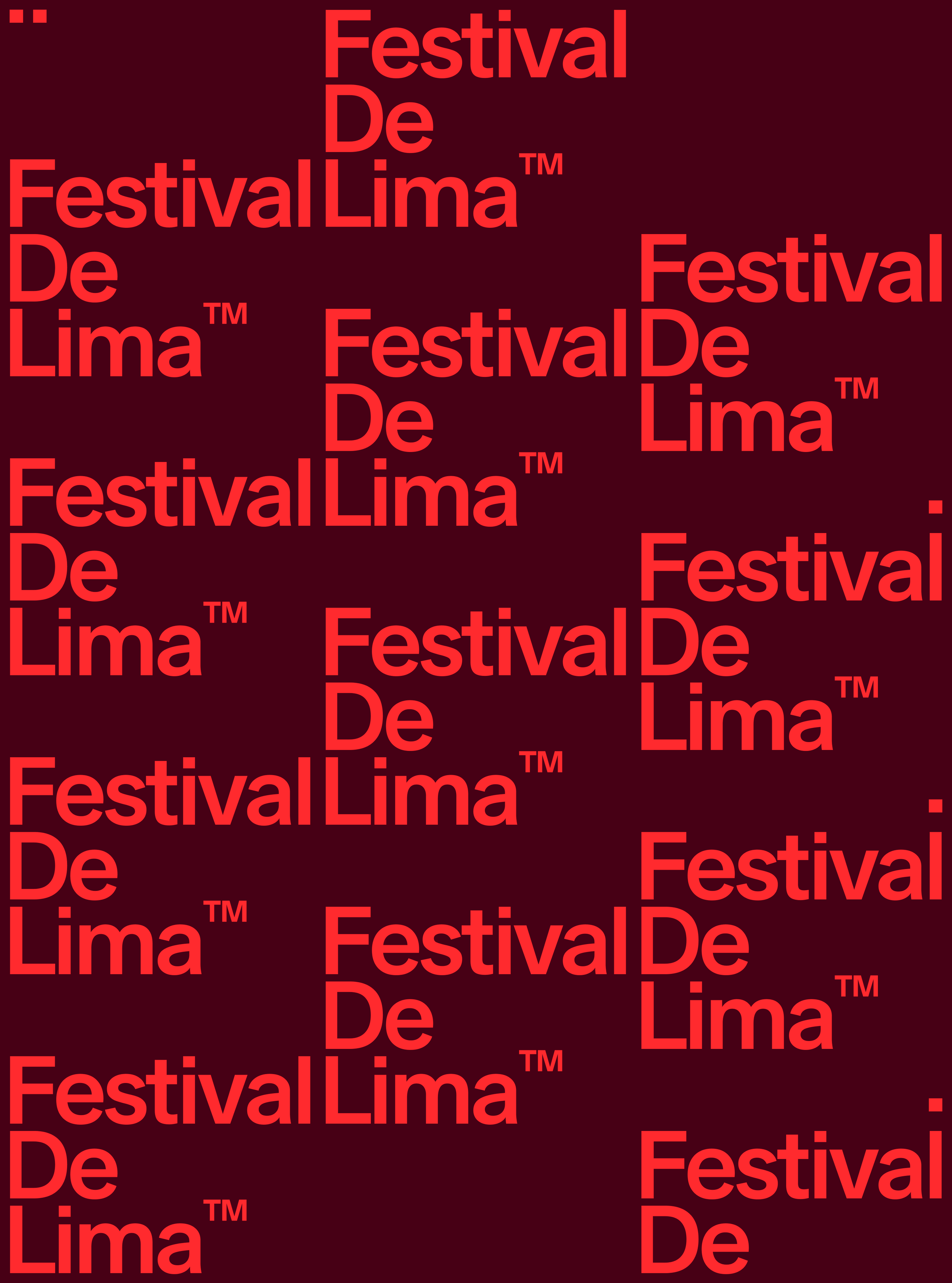 This design utilizes a high-contrast, repetitive typographic pattern to establish a strong brand identity. The visual language is bold and direct, relying on the contrast between the deep red background and the lighter text to create immediate impact. The overall feel is structured, promotional, and strongly branded.