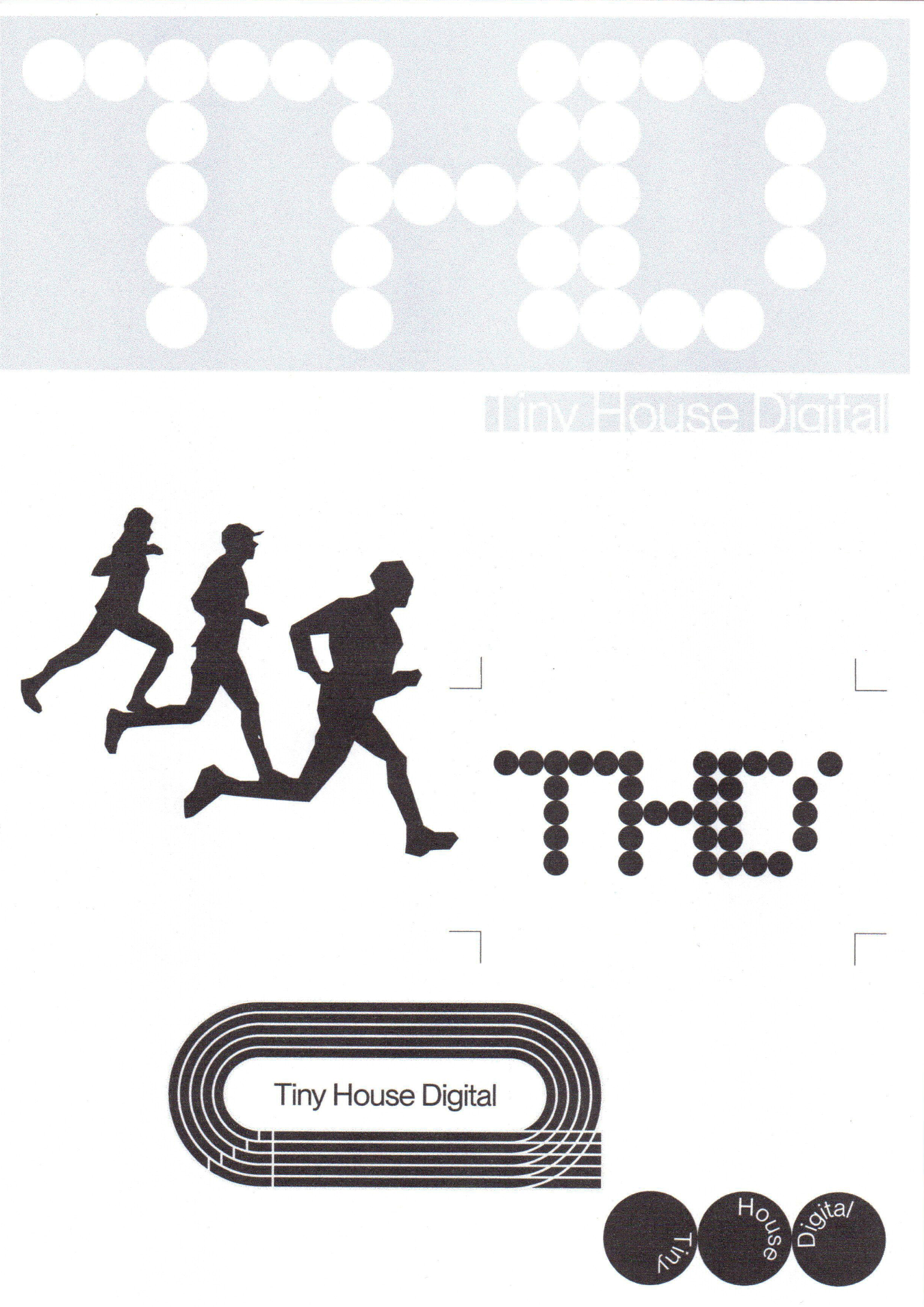 This visual presentation employs a clean, high-contrast aesthetic featuring geometric symbols and dynamic silhouettes to represent concepts related to housing or digital products. The design successfully marries abstract iconography with clear branding elements, creating a structured and modern visual identity.