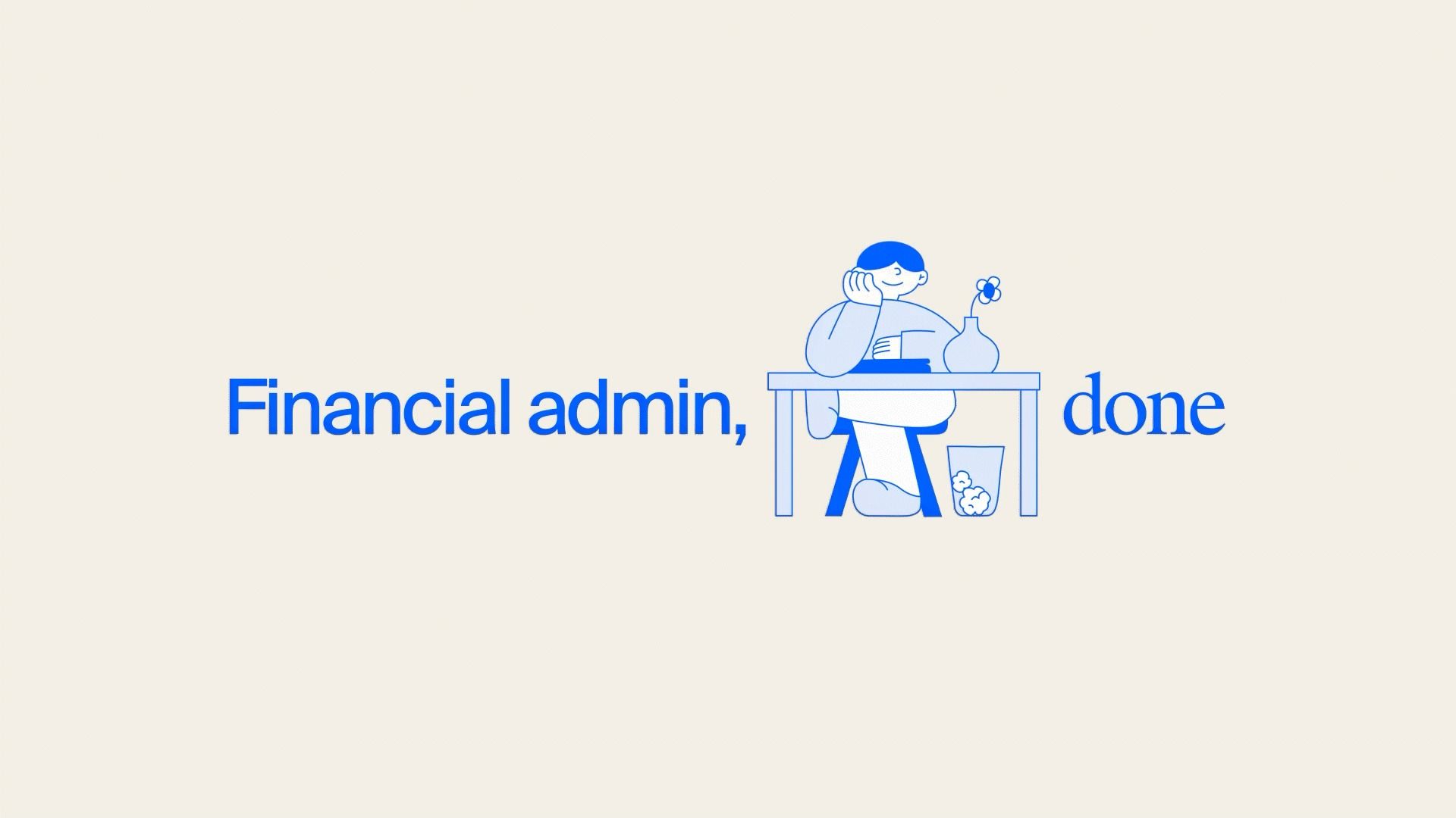 The image is a minimalist, flat design iconographic representation suitable for a professional service or business context. It features a stylized figure working at a desk, clearly symbolizing financial administration or bookkeeping tasks in a clean and approachable manner.