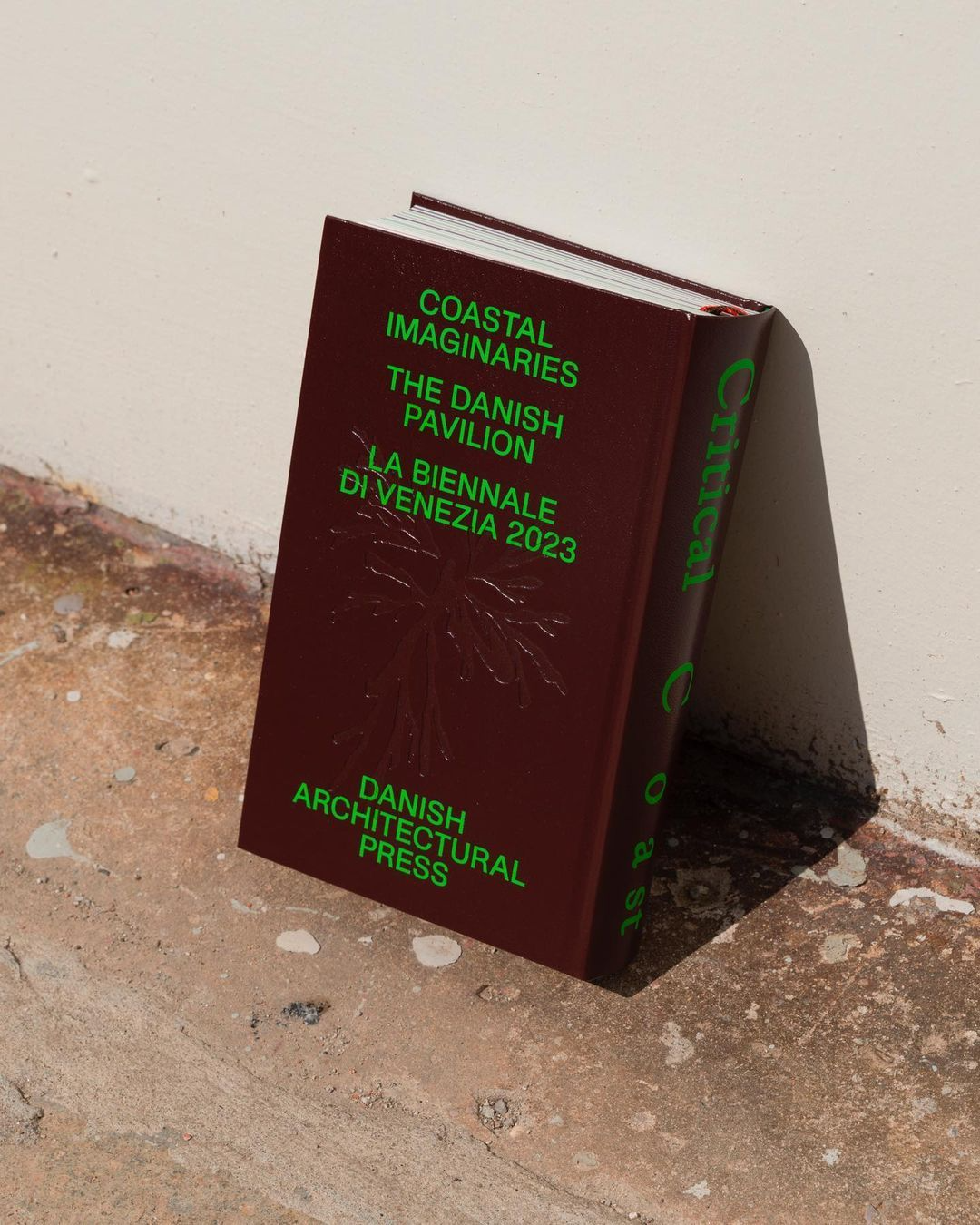 The image features a thick, dark-colored book with embossed or debossed text on its cover, suggesting a serious academic or artistic publication. The design relies on strong contrast between the deep maroon/brown cover and the bright, contrasting green text to convey a sense of gravitas and specialized knowledge.