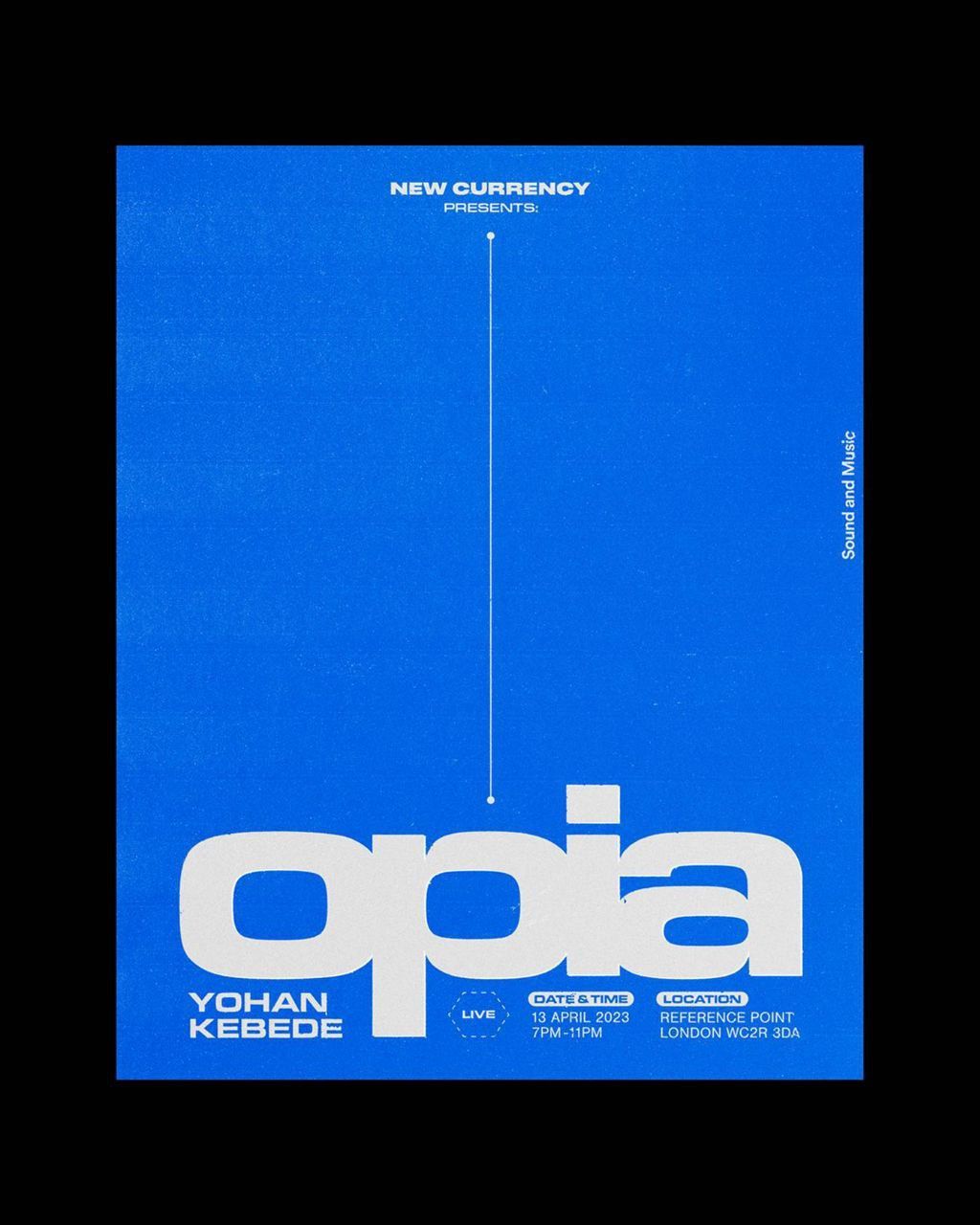 The design is minimalist and stark, utilizing a bold, saturated blue field contrasted by clean white typography. It conveys a modern, professional, and direct aesthetic suitable for an event announcement or promotional material.