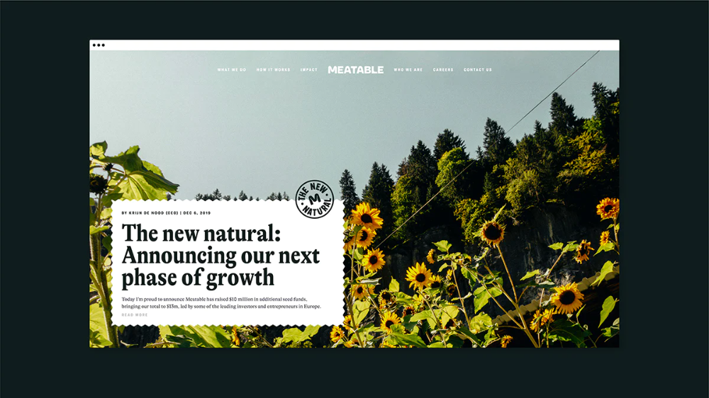 The image presents a clean, nature-focused editorial layout with high contrast between the dark background and bright natural elements. The design balances professional typography with organic photography to convey a sense of growth, authenticity, and premium natural products.