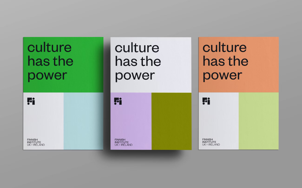 This design utilizes a clean, minimalist aesthetic based on strong color blocking to convey institutional authority and clarity. The visual language relies on negative space and bold typography to deliver a clear, impactful message about cultural power. The overall feel is modern, organized, and professional.