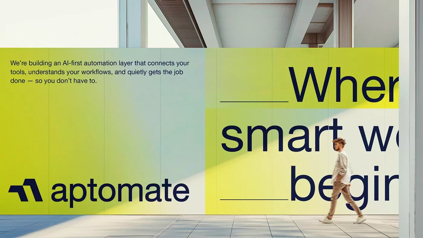 This design utilizes a clean, modern aesthetic characterized by large blocks of color and sharp contrast to convey professionalism and innovation. The visual language is minimalist yet impactful, using a soft gradient to introduce movement while maintaining high clarity for the promotional message.