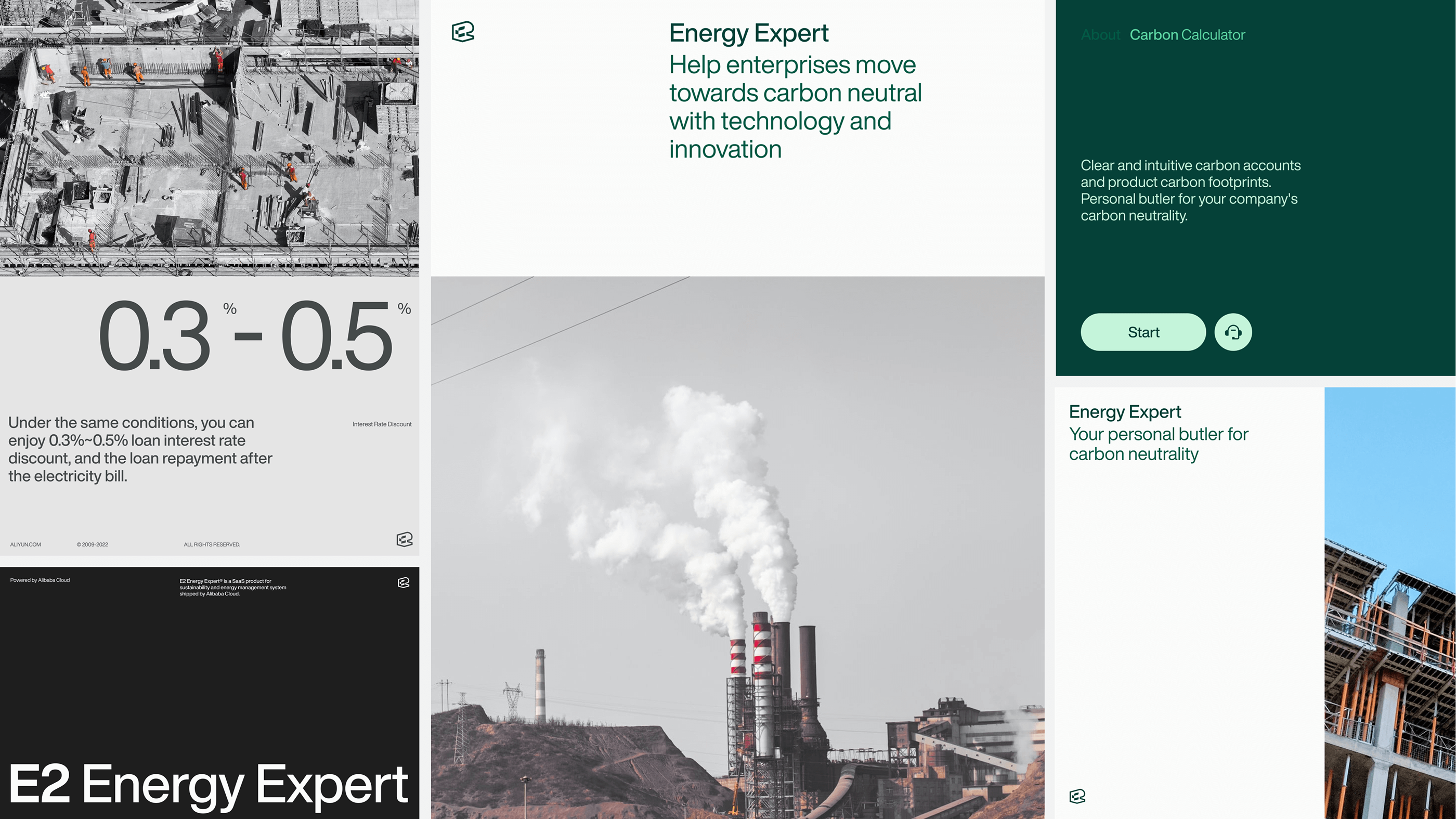 The design features a clean, modern interface with a focus on data visualization and professional services. It uses a minimalist layout dominated by white space, dark text, and strategic use of green accents to convey trust and technical expertise.
