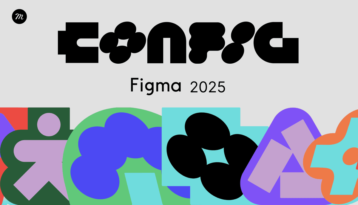 The image presents a modern, abstract visual identity, likely for a design conference or event named 'Figma 2025'. It utilizes bold, overlapping geometric shapes and a vibrant yet controlled color palette to convey innovation and creativity.