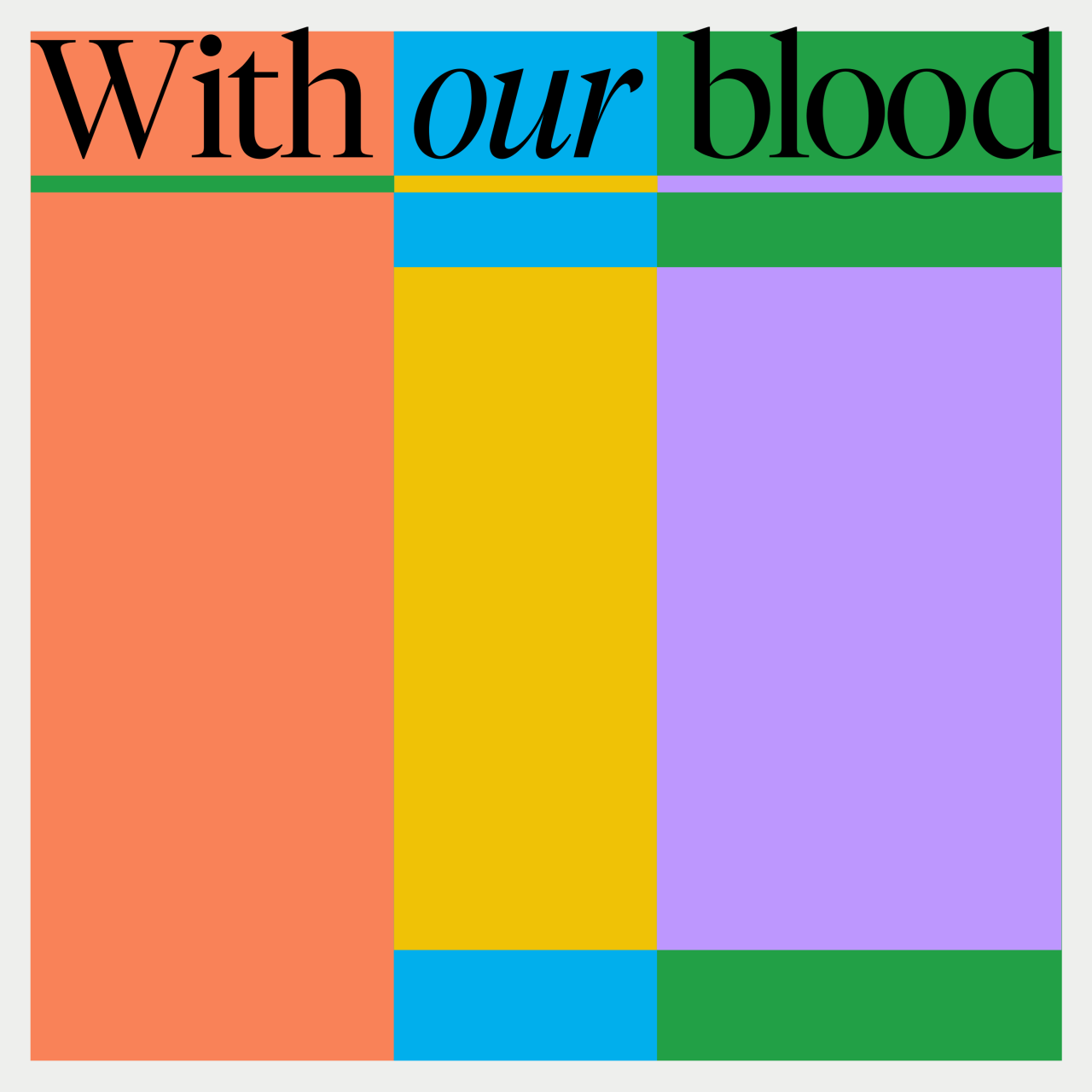 This design utilizes a bold, geometric approach, employing a vibrant palette of solid blocks to create a striking visual grid. The composition balances the stark simplicity of the color fields with the assertive statement provided by the overlaid text.