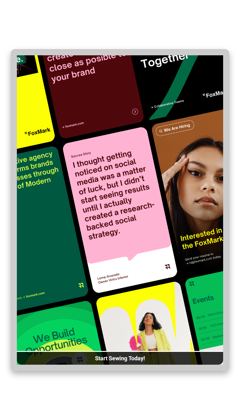 This design utilizes a bold, modern aesthetic characterized by high-contrast color blocking and geometric segmentation. The visual language is clean and dynamic, effectively uses vibrant colors against a dark background to draw attention to key information.