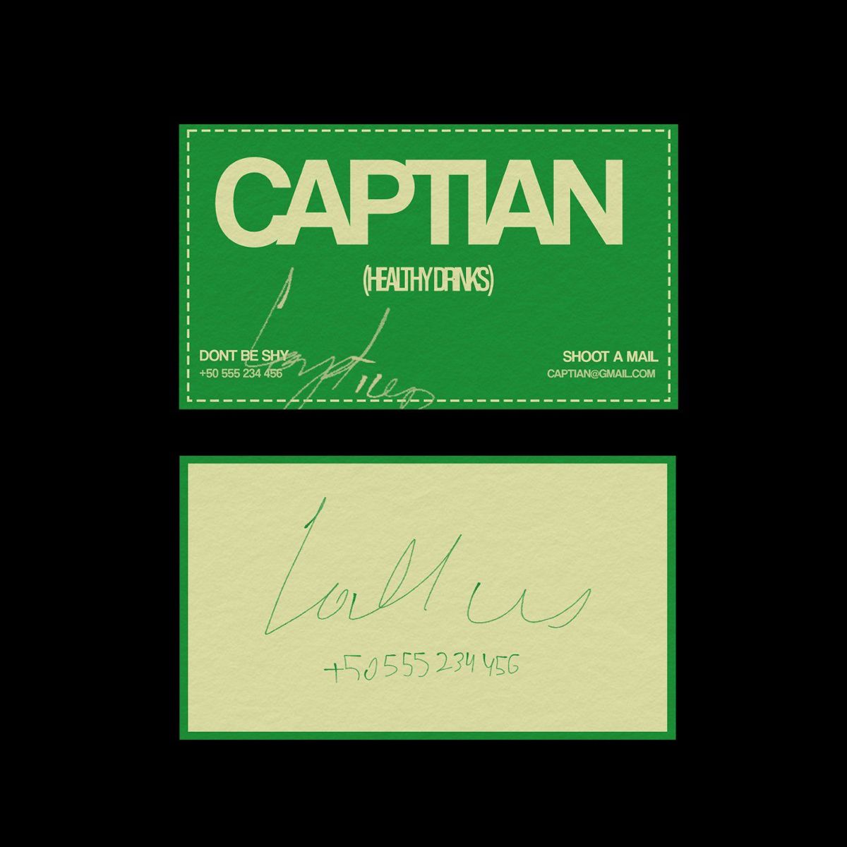 The design is minimalist and vintage-inspired, utilizing a stark contrast between a dark background and muted, earthy tones. It conveys a sense of personal correspondence or a small, independent brand with a handcrafted, slightly retro aesthetic.