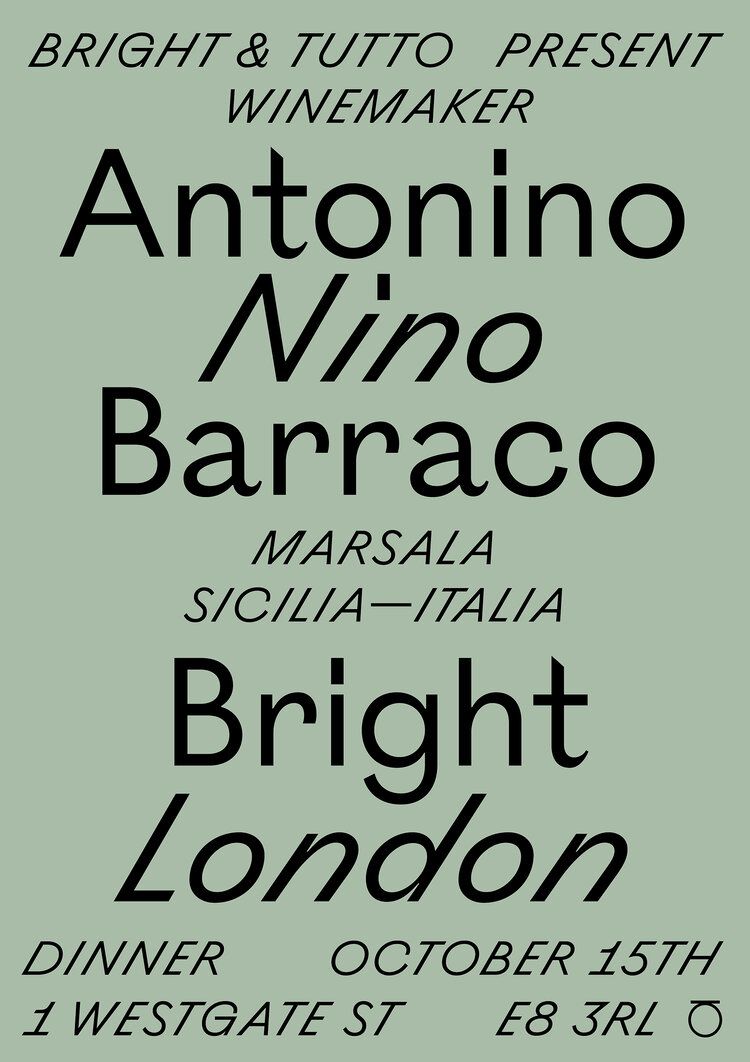 This design employs a sophisticated, minimalist aesthetic characterized by high contrast between black typography and a muted sage green background. The visual language is clean and elegant, relying on strong hierarchy to present the brand and event details with refined simplicity.